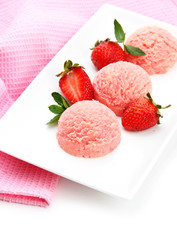 Delicious ice cream on plate close-up