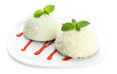 Delicious coconut cakes isolated on white