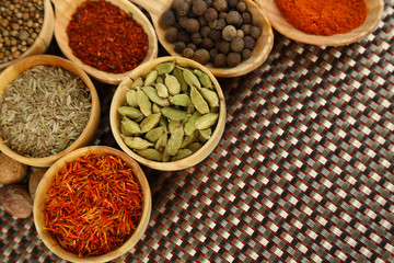 Many different spices and fragrant herbs