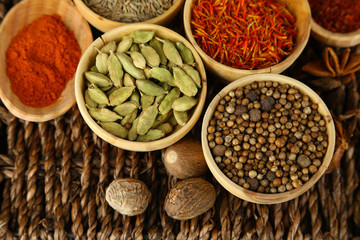 Many different spices and fragrant herbs
