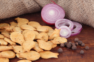 Delicious crackers with onion and spices