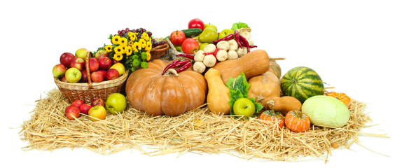 Composition with fruits and vegetables isolated on white