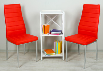 Beautiful interior with modern  color chairs,  books