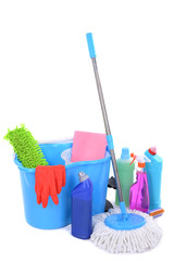 Different tools for cleaning floor in room