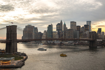 New York City Brooklyn Bridge downtown skyline