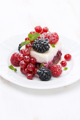 piece of cake with fresh berries, vertical