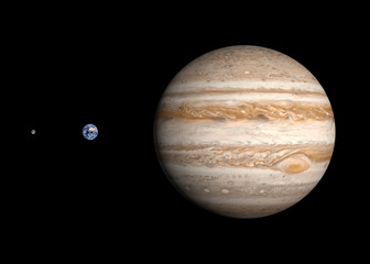 Naklejka premium Planets Earth and Jupiter and the Moon