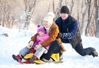 Fototapeta na wymiar Family walking in a winter park