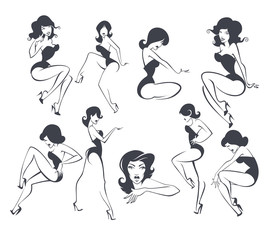 large vector collection of stylized pin up girls in different po - 58411211