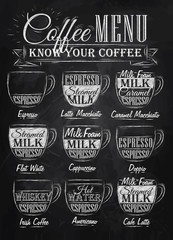 Set of coffee menu with a cups of coffee chalk - obrazy, fototapety, plakaty