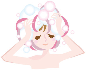 シャンプーする女性