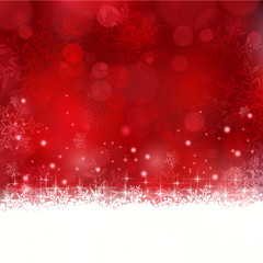 Red Christmas background with snowflakes and stars
