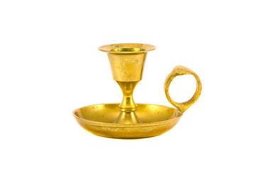brass handle candlestick isolated on white