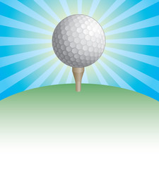 Golf Ball On Tee Sunburst Design