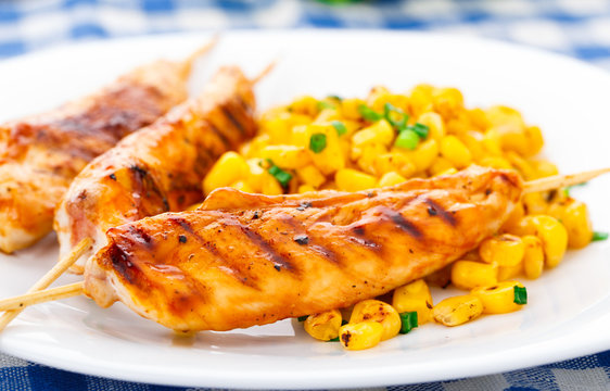 Honey Chicken Skewers With Grilled Corn Salad