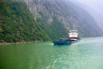 cargo ship on river