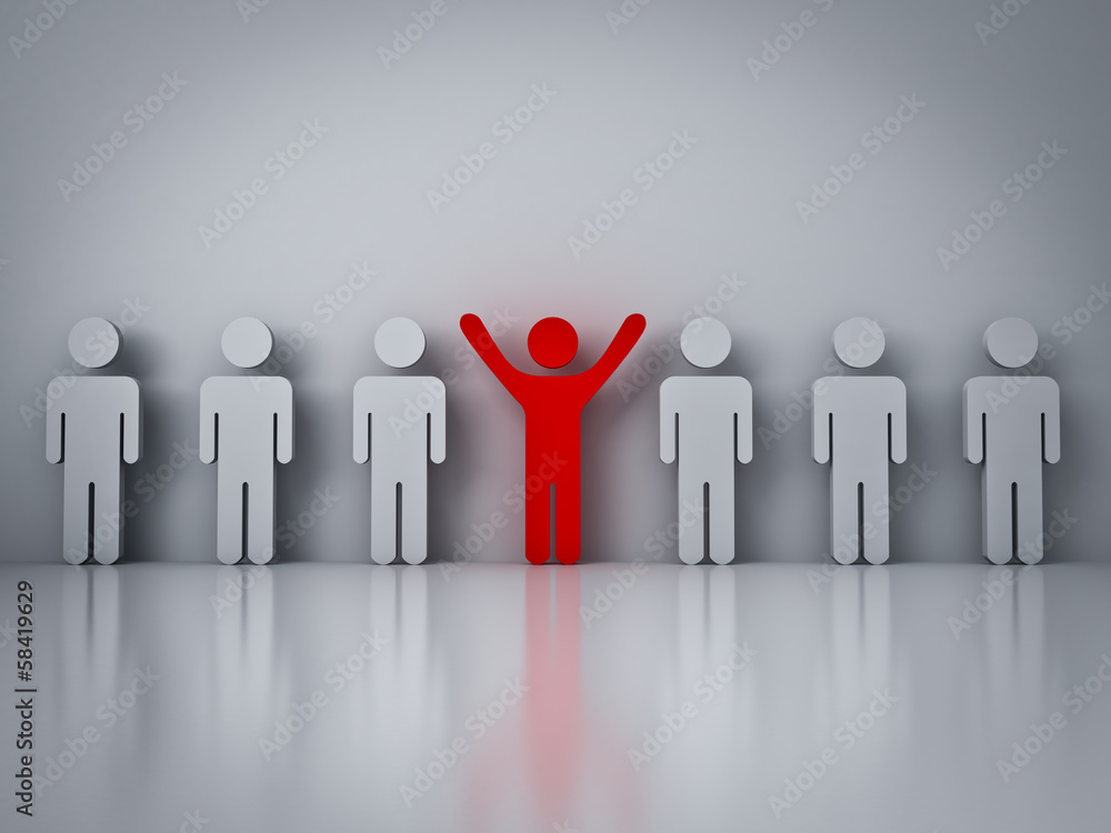 Poster Stand out from the crowd or different concept Red man