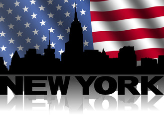 New York skyline and text reflected American flag illustration