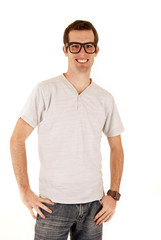Obraz premium young man wearing black glasses hands on his hips