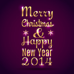 Christmas, New Year 2014 - vector poster, golden