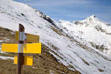 Mountain wooden signposts