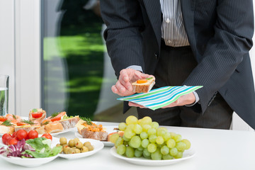 Business lunch with colorful snacks
