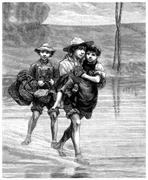 Peasant Children Travelling - 19th century