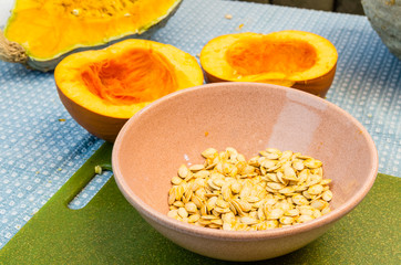 Pumpkin seeds extracted and ready to bake