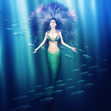beautiful woman mermaid in the sea