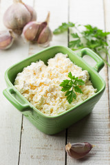 Cottage cheese with garlic.