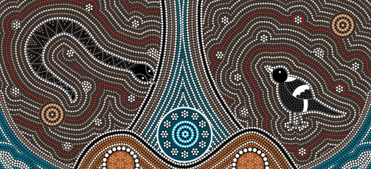 A illustration based on aboriginal style of dot painting depicti - obrazy, fototapety, plakaty