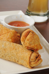 Egg rolls and beer