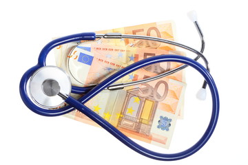 cost of health care: stethoscope on euro money