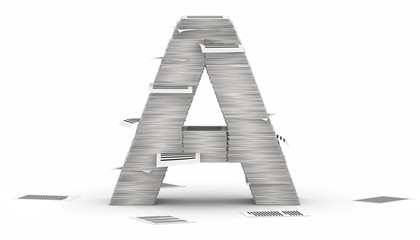 Letter A, pages paper stacks font