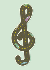 Obraz premium Paper road in the shape of treble clef. Vector illustration.