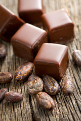 chocolate pralines with cooca beans