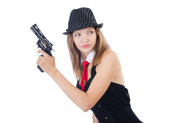 Woman gangster isolated on white