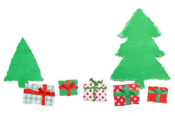 Row of Gifts and Christmas Trees, Paper Tear, Christmas Ornament