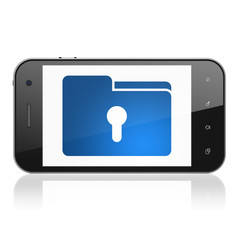 Finance concept: Folder With Keyhole on smartphone