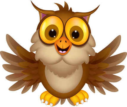 cute owl cartoon waving