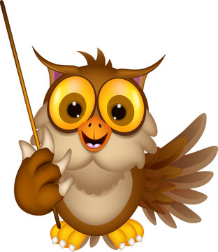 cute owl cartoon holding blank stick