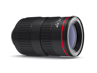 Camera lens on white background. Isolated 3D image