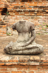 damage buddha statue in wat mahathat temple, Ayutthaya. Thailand