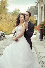 Calm and pleased wedding couple