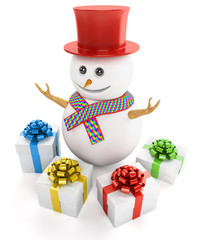 Snowman with gifts isolated