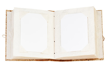 Open old photo album with place for your photos isolated on whit