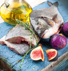 Dorado fish with lemon and figs, Mediterranean cuisine