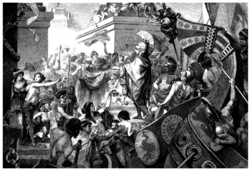 Ancient Greece : glorious War Hero entering Athens