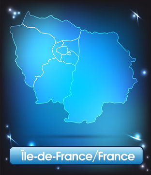 Île-de-France mit Grenzen in leuchtend einfarbig