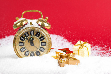 vintage christmas decoration golden star and antique golden cloc
